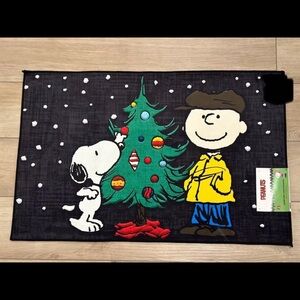Peanuts Holiday Rug with Snoopy and Charlie Brown Christmas Tree Accent Doormat